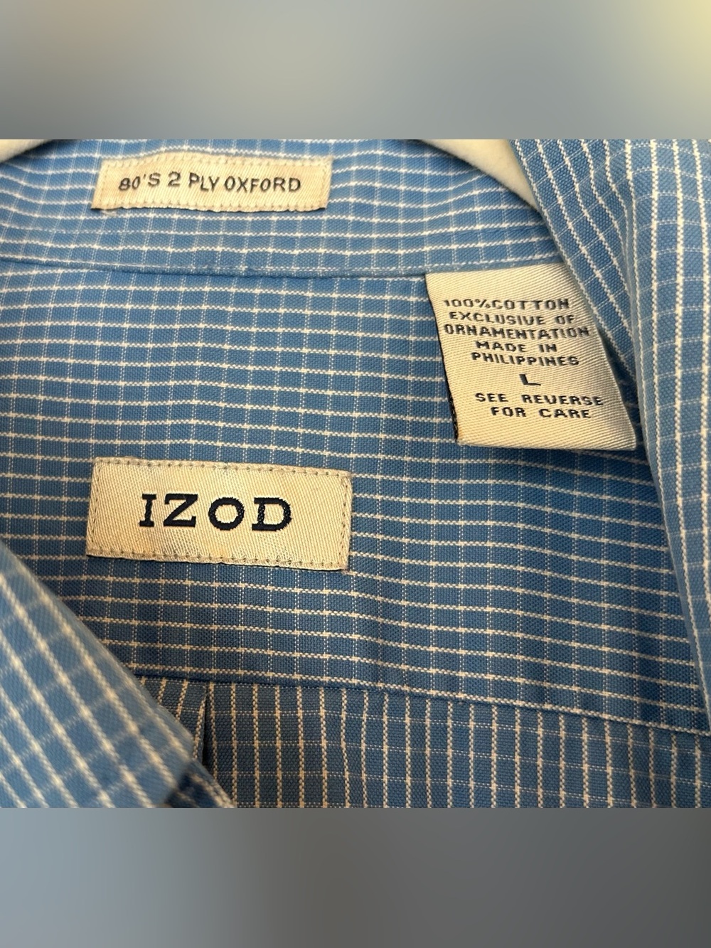 Izod Men's Blue Micro-Check Button-Down Shirt, Sz: L - Picture 3 of 3
